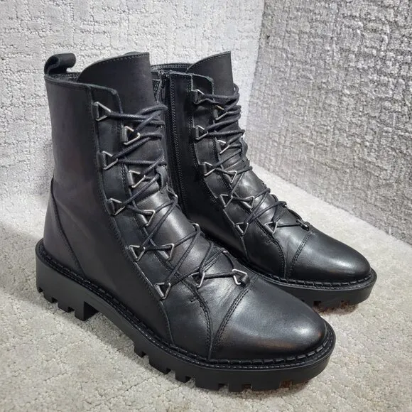 ZARA Trafaluc Women's Size 9 US Black Leather Metal Zipper Biker Ankle Boots