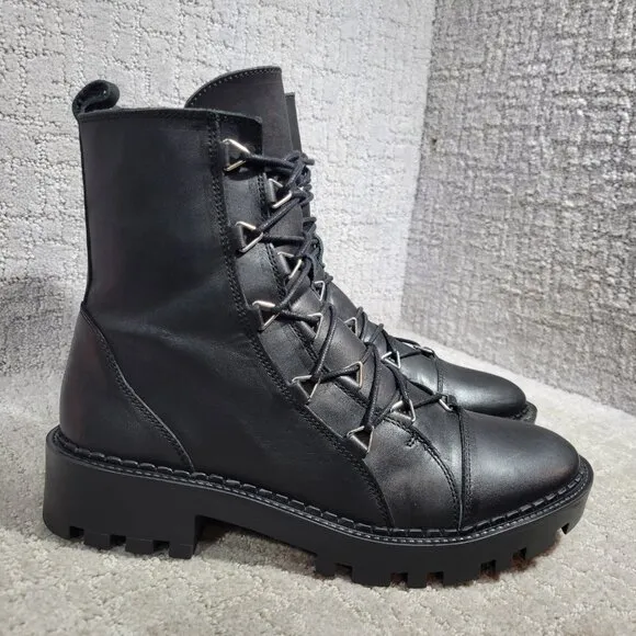 ZARA Trafaluc Women's Size 9 US Black Leather Metal Zipper Biker Ankle Boots
