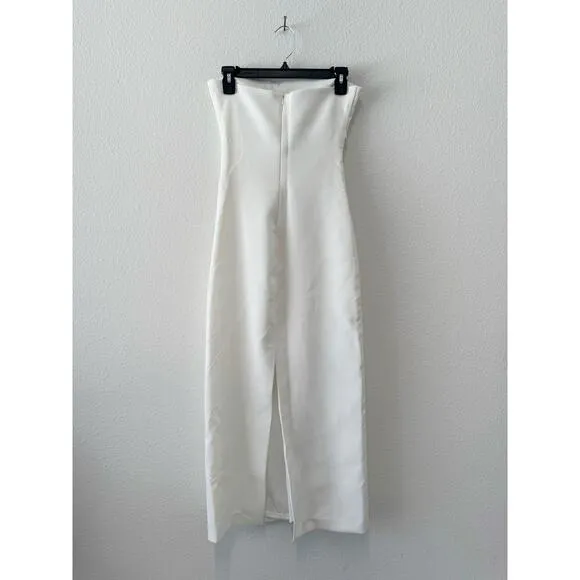ZARA Woman Oyster White Strapless Midi Dress Sleek Minimalist Chic Size Small