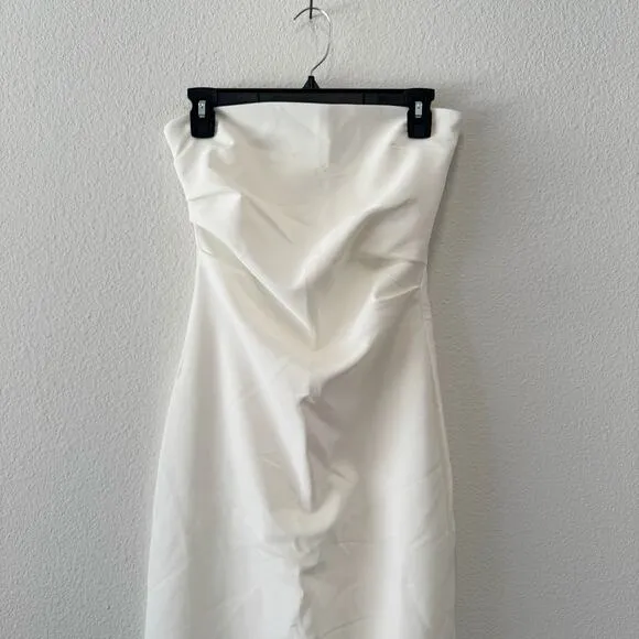 ZARA Woman Oyster White Strapless Midi Dress Sleek Minimalist Chic Size Small
