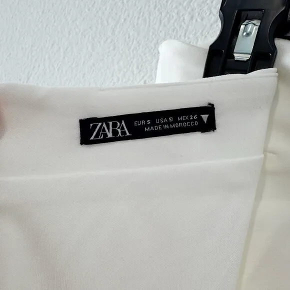 ZARA Woman Oyster White Strapless Midi Dress Sleek Minimalist Chic Size Small