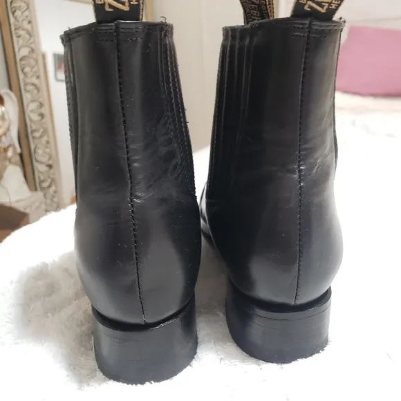 Zebra Black Leather Ankle Boots size:10
