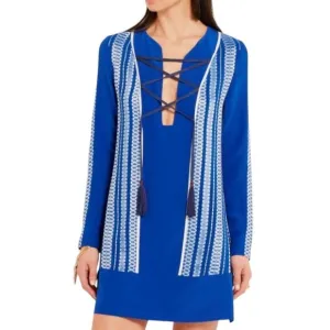 Zeus   Dione Silk Embroidered Dress Womens Size 40 Tassels Boho Grecian Luxury