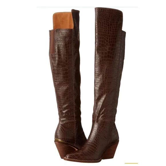 Zodiac Women's Ronson  Over-The-Knee Brown Crocodile Embossed Boots 7.5
