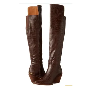 Zodiac Women's Ronson  Over-The-Knee Brown Crocodile Embossed Boots 7.5