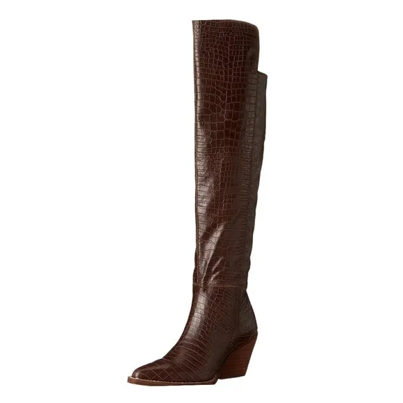Zodiac Women's Ronson  Over-The-Knee Brown Crocodile Embossed Boots 7.5
