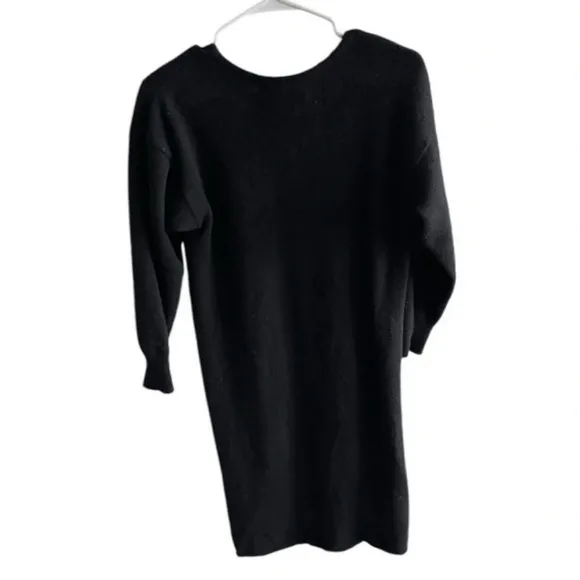 ZORAN 100% Cashmere Black MIDI Deep V-Neck Luxury Dress Size Medium