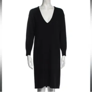 ZORAN 100% Cashmere Black MIDI Deep V-Neck Luxury Dress Size Medium